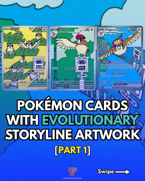 Some Pokémon evolution lines tell entire stories through their artwork 🥹 This is PART 1 with more evolutionary artworks on the way, so please stay tuned 🙂‍↔️ 🐦 Pidgey → Pidgeotto → Pidgeot ex 🧠 Ralts → Kirlia → Gardevoir ex 🧊 Frigibax → Arctibax → Baxcalibur 🔥 Fuecoco → Crocalor → Skeledirge ex 🐷 Tepig → Pignite → Emboar 🍵 Poltchageist → Sinistcha ex 🐉 Dreepy → Drakloak → Dragapult ex 🐭 Minccino → Cinccino Which evolutionary storyline artwork from part 1 is your favorite? 👀 Prices referenced on May 20, 2026 using @getcollectr and may be subject to change. #pokemon #pokemoncards #pokemoncommunity #pokemontcg #pokemonevolution 