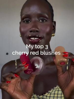 Here’s my top 3 cherry red blushes for spring/summer🍒❤️                                                          @Huda Beauty berry fever  @rhode skin candy apple  @M·A·C Cosmetics big diva energy  #cherryredblush #blush #blackgirlmakeup 