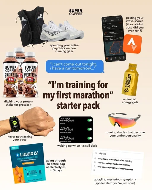 The first marathon starter pack is so real 😭🏃 #marathontraining #supercoffee #proteincoffee 
