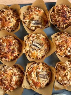 banana bread muffins (but make it high protein) 🍌 save this for meal prep sunday! ingredients: 270g ripe bananas (3x medium-large bananas, mashed 1 YoPRO Banana Yoghurt Pot 80ml avocado oil 2 large eggs 60ml maple syrup 1 tsp vanilla extract 200g plain flour 2 tsp baking powder ½ tsp baking soda ¼ tsp fine sea salt maple oat crumb 60g whole rolled oats 25g plain flour 30ml maple syrup 25g coconut oil, melted ½ tsp cinnamon pinch of sea salt method: 1. mix the crumb ingredients together with a fork until damp and clumpy. refrigerate while you make the batter. 2. preheat the oven to 190°c. line a 12-hole muffin tray with muffin cases. 3. whisk together banana, YoPRO banana yoghurt, avocado oil, eggs, maple syrup and vanilla until smooth. 4. in a separate bowl, whisk together the flour, oats, baking powder, baking soda, cinnamon and salt. 5. fold dry into wet until just combined 6. fill cases ¾ full, top with crumb 7. bake 20–23 minutes until a skewer comes out clean and crumb is golden. 8. cool in tray 5 minutes, then transfer to a wire rack. makes 9 muffins. go make them! 🏃💨 #YoPRO #HighProtein #BananaMuffin #HealthyBaking #BananaBread