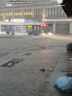 New York City buses, fire trucks, bikes, and other vehicles powered through floodwaters on Wednesday. This captured the flooding on Jamaica Avenue in Queens after the intense rainfall.