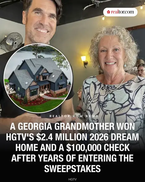 A Georgia grandmother has won HGTV’s 2026 Dream Home, a $2.3 million fully furnished lakefront retreat on Lake Wylie, NC, plus a $100,000 check. Retired accountant Eileen Reimer was surprised at a family dinner by HGTV designer Brian Patrick Flynn, who walked in pretending to have found keys labeled “Eileen’s lake house.” The three-bedroom, 3.5-bathroom home sits on a private peninsula 20 minutes from downtown Charlotte with panoramic water views, a two-story dock, and a chef’s kitchen. Reimer, who credited her husband of 45 years for entering the contest more than she did, was especially moved because the win puts her closer to her son and two grandchildren. “I’m going to be closer to my family,” she said. #northcarolina #hgtv #dreamhome #realestate #charlotte 