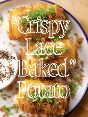 Cheddar filled, loaded with toppings, and sour cream close by. This was by far the biggest request on my last Crispy Laced Potato video, so here we go! 🤤  Recipes drop on my newsletter every Saturday - link in bio 🔝