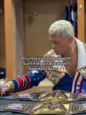 Your chance to get a piece of @americannightmarecody is HERE Enter the Drumstick Summer Snackdown Sweepstakes for a shot at cash, signed Cody Rhodes x Drumstick + WWE merch, and other prizes including a trip to SummerSlam!! ✈️ Over 400+ prizes dropping from now through September. The more times you enter, the more chances you have to win.  🔗 enter in bio!  No purchase necessary. Runs Now - 8/31/2026. US res only, 18+. #sweepstakes #summersnackdownsweepstakes #drumstick #codyrhodes #WWE