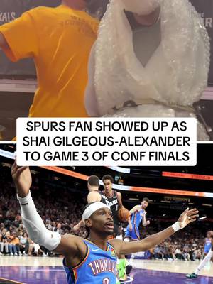 This San Antonio Spurs fan dressed up in bubble wrap to mock Shai Gilgeous-Alexander during Game 3 of the Western Conference Finals 😭 (🎥: missraydiancee / X) #spurs #sga #shaigilgeousalexander #NBA #thunder 