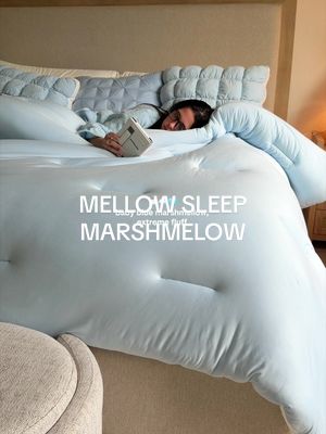 the FLUFF☁️ & this COLOR 🩵🌧️ double-stuffed, baby blue & so COMFYY 😴 #marshmellowcomforter #mellowsleep #fluffycomforter @Mellow Sleep 