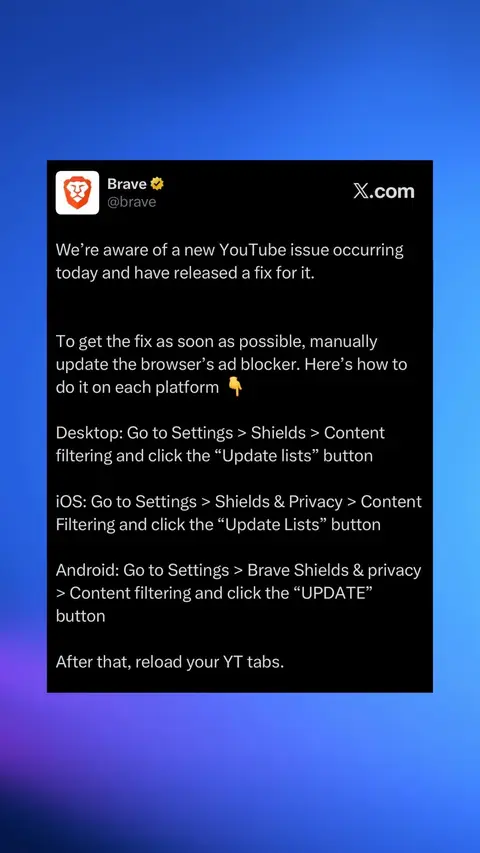 Update will be applied automatically but follow these instructions to get it right away. #youtube #bravebrowser #technews #adblocker 