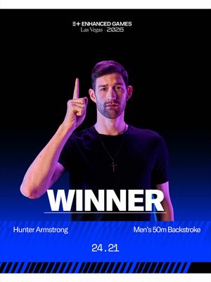 Men’s 50m Backstroke results are in. Non enhanced athlete Hunter Armstrong secures the win and a $250K 1st place grand prize. 