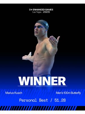 Men’s 100M butterfly results are in.  Marius Kusch secures the win and a $250K 1st place grand prize. 