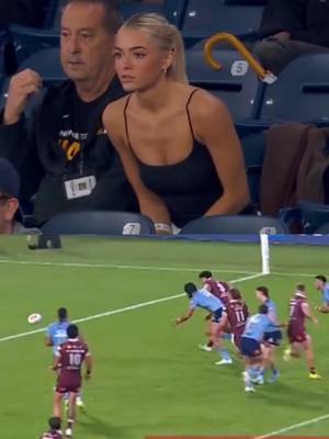 Noted Blues fan Livvy Dunne reacts to Queensland's hot start in Game 1. #NRL #StateofOrigin #RugbyLeague