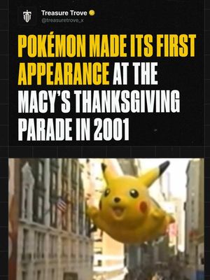 Back in 2001, Pokémon officially made its first appearance at the Macy’s Thanksgiving Day Parade with a giant Pikachu balloon floating through New York City 🎈 At the time, Pokémon was already exploding in popularity, but this moment helped turn Pikachu into one of the most recognizable characters of an entire generation. For a lot of kids growing up in the early 2000s, this felt like Pokémon officially taking over the world. #pokemon #pikachu #nostalgia #parade #pokémon 
