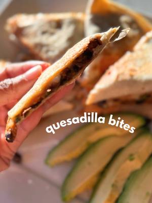 Sweet potato and black beans stuffed into a crispy quesadilla and cut into cute little triangles. This is episode 5 of Snackable Veggies, my series turning vegetables into vegan snacks for babies, toddlers, and big kids. Now save this & go do it! Sweet Potato Black Bean Quesadilla Bites 2 medium sweet potatoes (skin on for extra nutrients), cubed Olive oil 1 teaspoon cumin 1 teaspoon mild chili powder 1 teaspoon garlic powder 1 teaspoon onion powder Salt to taste 1 can black beans, drained and rinsed Fresh cilantro, chopped Juice of half a lime 1 cup (or more) shredded vegan mozzarella 4 tortillas - In a bowl, toss cubed sweet potato with olive oil, cumin, chili powder, garlic powder, onion powder, and salt. - Spread on a baking sheet and roast at 400F for 30 minutes until fork tender. - In the same bowl, roughly mash the roasted sweet potatoes, then stir in black beans, cilantro, and lime juice. Taste and adjust seasonings if needed. - Spread the filling onto half of a tortilla, top with vegan mozzarella, and fold over. Add mozzarella to other side as well. Repeat with the other tortillas. - Heat oil in a pan and cook for 3-4 mins per side or until golden and crispy. - Let it cool a little and then cut into snackable triangles. Serve with salsa, avocado slices, or guacamole You’ve got vitamin A from the sweet potato and plant protein and fiber from the black beans. #vegantoddler #veganmom #healthykids #quesadilla #wholefoodplantbased
