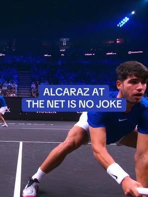 Carlos Alcaraz at the net is a serious threat on the court, and he shows it perfectly here while playing with Casper Ruud against Taylor Fritz and Frances Tiafoe at Laver Cup 2024 in Berlin.