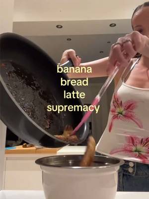 this is your sign to try this! It’s the best thing ever. I’m wondering if any other combo can beat this flavor 🤔 This portion made enough banana bread ‘syrup’ for 3–4 lattes. #bananabread#homemadesyrup#latterecipe#bananabreadcoffee