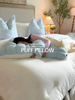 FINALLY 🌧️🩵 the viral cooling, ultra fluffy ‘puff pillow’ is back in stock AND NEW COLORS 🩷🤍🩵 #mellowsleep #puffpillow #coolingpillow #mellow @Mellow Sleep 