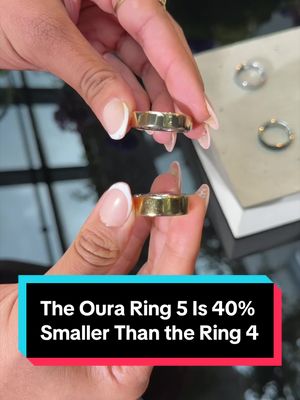 At 6mm wide and 2mm thick, the Oura Ring 5 is 40% smaller than the Ring 4. While it may look like it went on Ozempic, the price did not with it starting at $399 ($50 more than the base model Ring 4). 💍👀😮‍💨 #ouraring5 #ouraring #smartring #Tech #healthtracker 