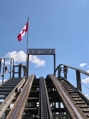 980 feet of fresh track later... Mighty Canadian Minebuster is officially open and back in action! 🎢🔨 The wait is over. Take a ride on the newly retracked sections and experience the legendary wooden coaster for yourself.  *Filmed with park-approved mounted devices. #CanadasWonderland #CoasterTok #POV #WoodenCoaster #FYP