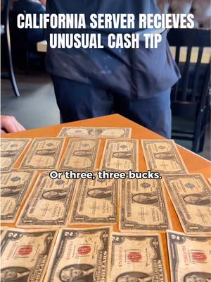 Surprising our server with an unexpected extra cash tip of $1 Silver Certificates and $2 Legal Tender Notes #tipping #server #money #fyp 