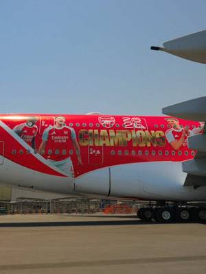 Champions aren't born. They're painted! 🔴⚪️ Watch the iconic Emirates A380 transform in celebration of the Gunners. ✈️🏆 @arsenal #Emirates #Arsenal #A380 #COYG