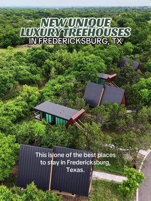 NEW UNIQUE LUXURY TREEHOUSES IN FREDERICKSBURG ✨🌳 @Onera Fredericksburg is one of our favorite places to stay when we visit Fredericksburg. It’s tucked away in nature but still close to Main St and the wineries!  They recently added 8 new styles of luxury units that are just as stunning as their original accommodations, plus a brand new pool area with a sauna! Each unit has a unique design and layout and can sleep anywhere from 2–16 guests. They’re all equipped with an efficiency kitchen, bathroom, A/C, internet, a private deck, and a hot tub. There are also shared amenities like two pools, two saunas, a fire pit, and a tree deck. In between winery hopping, this is the perfect place to relax and unwind! #texastravel #fredericksburgtx #texashillcountry #texastodo #houstonvacation