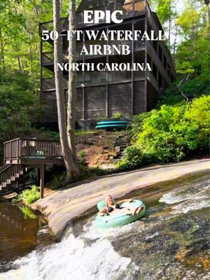 🌊🤯 HOW INSANE IS THIS?! An Airbnb in North Carolina with its own 50-ft waterfall! I seriously had the BEST time spending the weekend here with friends. From sliding down the waterfall and floating in the crystal-clear swimming hole below to relaxing by the fire at night, this place felt like a real-life adventure playground. 🛶✨ If you’re looking for an unforgettable family getaway or a fun trip with friends, add this one to your bucket list ASAP! 🙌 🏞️ 50-ft sliding waterfall 🛶 Kayaks, tubes & paddleboards included 🎣 Private fishing dock 🔥 Fire pit 🎮 Entertainment room 🛏️ Sleeps up to 12 guests 🌄 Incredible mountain views 📍Near Cashiers, North Carolina Kindling home  Send this to who you’re going with! 👇💙 Follow @raleighwanderlust for more epic North Carolina adventures ✨ #northcarolina #waterfall #airbnb #explorenc #cashiersnc 