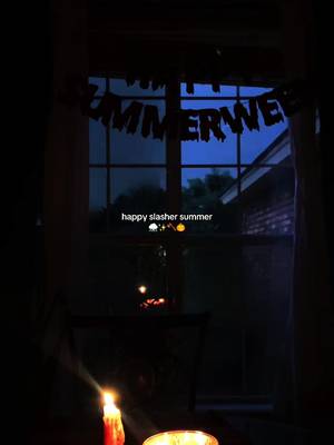 happy june and happy slasher summer 🪓🍂⛈️🎃 • i had the perfect start to slasher summer last night ✨ i started fear street 1994 and an unexpected thunderstorm rolled in!! i kept going back and forth between watching the movie and watching the lightning outside⚡️ • hope you have the best spooky summer🖤 • • • • #slashersummer #summerween #spookysummer #halloweenaesthetic #scarymovienight 