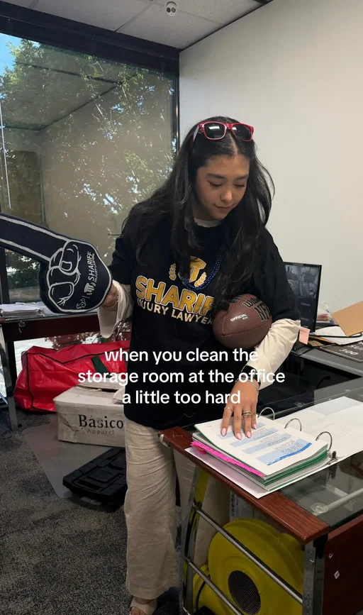 Deep cleaning our storage room has us reminiscing on past trials and trying on merch. #personalinjury #houstontexas #calltheshariff #shariffinjurylawyers 