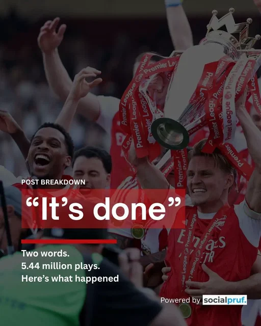 @arsenal 's title-winning moment was captured in just two words by the @Premier League ⚽️🏆 Moments like this don't go viral by accident. When culture, sentiment, and content align - the numbers follow and socialpruf helps you understand what drove them. Follow us to see the data behind moments like this, or book a demo using the link in bio❗️ #arsenal #PremierLeague #getsocialpruf #socialmediaanalytics  #socialmedia 