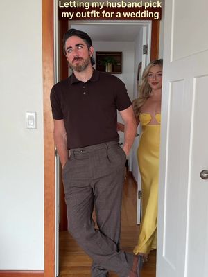 my husband picks out my outfit for a wedding welcome party 💛 did he chose correctly? 