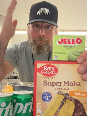 You have to make this one! #groarkboysbbq  #themeatteacher #culinary #teacher • 1 box yellow cake mix • 1 (3.4 oz) box instant pistachio pudding mix