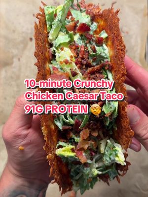 SAVE THIS ‼️ EASY 10-minute Crunchy Cheesey Chicken Caesar Taco with 91g of Protein! 🤯 (recipe 👇🏽) Announcements: ✅ Want 180+ healthy high protein recipes with macros⁉️ Check out my digital cookbooks on my website!😊 OR ✅  💪🏽Macros and Calories Included! ✅ MY New seasonings out now! 👀 @SpiceX  Macros for the entire thing: approx 693 calories |91g P | 11g C | 31g F For the cheesy chicken taco 🌮 : 4 oz low fat mozzarella 🧀  1 oz Parmesan shredded 🧀  1 tbsp SpiceX Daily Blend🧂🧄 8 oz boneless skinless chicken breast, cooked 🐓  For the Caesar salad: 1 cup romaine 🥬  1 cup spinach  2 tbsp boathouse yogurt Caesar Bacon bits 🥓 (optional) Enjoy 😊 . . . . #icekarim #healthyrecipes #EasyRecipes #mealprep #quickrecipes