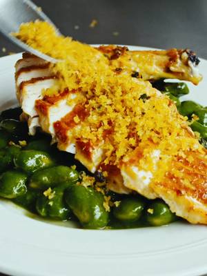 Chicken with Cavolo Nero Beans - Another Day In Paradise  I've made this version with chicken, but it's really all about the beans and this insanely delicious green sauce. You might recognise the sauce from one of the simplest but best pasta dishes in the world. It's highly adaptable though, and one of my favourite ways to use it is with beans, a little smoked bacon or pancetta, and lots of this Parmesan and anchovy pangrattato. I've broken down the recipe, including how to keep that beautiful bright green colour, in this week's newsletter. Link in bio to sign up 