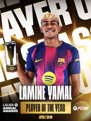 𝐓𝐡𝐞 𝐟𝐮𝐭𝐮𝐫𝐞 𝐢𝐬 𝐧𝐨𝐰. 💙❤️ Lamine Yamal, @fcbarcelona player, has been named #LALIGAEASPORTS Player of the Season. 🏆 #LALIGAPLAYEROFTHESEASON #PREMIOSANUALESLALIGA #deportesentiktok 