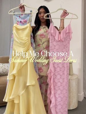 Which dress is giving “best dressed guest without upstaging the bride”? 👀 #petalandpup #helpmechoose #summerwedding #summerweddingguest #weddingguestdress