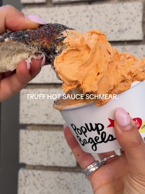 @TRUFF Hot Sauce hot sauce schmear just dropped  #truffle #hotsauce #popupbagels #FoodTok #bagelbopscontest 
