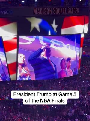 President Donald Trump was shown on the Jumbotron at Madison Square Garden during the national anthem. Trump was alongside Knicks owner James Dolan, who invited him to the game.  #knicks #nyknicks #nbafinals #nba2k 