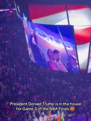 President Donald Trump is in the house for Game 3 of the NBA Finals 🏀 (🎥:shimonpro/ig) #nyc #knicks #NBA #usa 
