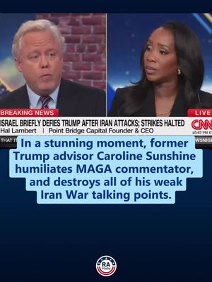 In a stunning moment, former Trump advisor Caroline Sunshine humiliates MAGA commentator, and destroys all of his Iran War talking points.
 
 Follow @ReallyAmericanMedia for more.