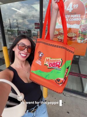 The perfect on-the-go meal for those long work days! #ad #PepsiPartner For those days when I'm just editing for hours and really looking for something quick but good, this is my go-to! @Little Caesars has these delicious Pepperoni Crazy Puffs that for a limited time you can pair with @Mountain Dew Mango Rush! You just can't go wrong with this combo I also had to get some ranch to dip the Pepperoni Crazy Puffs in and it's just so good. Mountain Dew Mango Rush is available with the Pepperoni Crazy Puffs only at Little Caesars for a limited time. Be sure to head to your nearest Little Caesars car to try it!