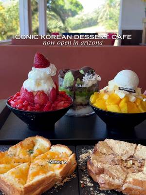 🍧🇰🇷 Arizona’s first Sulbing is officially open in Tempe!! They have over 400+ locations in Korea and are known for their signature bingsu with ultra fine shaved milk ice that melts almost instantly in your mouth, creating a texture that’s somewhere between snow and ice cream. Perfect way to cool down in this summer heat! We tried the Yogurt Strawberry, Mango Cheese and Matcha Choco flavors, along with the Injeolmi and Mozzarella Injeolmi toast. They’re located inside Yumee Katsu/Korean BBQ restaurant.  Sulbing   📍5350 S Lakeshore Dr, Tempe, AZ 85283 #sulbing #bingsu #koreandesserts 
