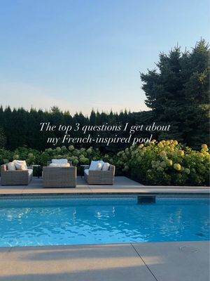 I've constantly been refining my own little slice of Provence, and our pool setup is a big part of that. 🌊  Here are my most frequently asked questions about the space.  If you love all things French landscaping, even if you're absolutely not in Europe (because same, but hey a girl can dream), you are in great company over here. Welcome, mes chéries! 🤍 #pool #pooldeck #pooldesign #backyard #frenchinspired