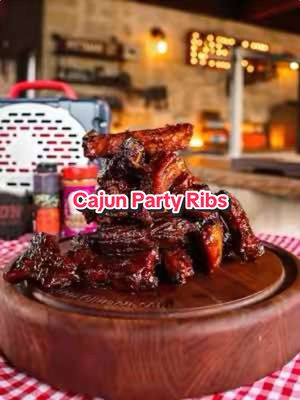 Cajun Party Ribs! This recipe takes less than 2 hours to make and is some of the best sweet heat flavor you'll ever have. We just launched the recipe on meatchurch.com (link in bio).