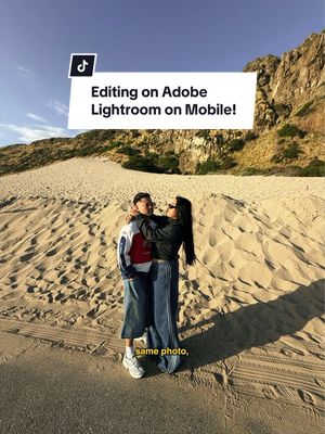 sometimes you capture a moment exactly as it is, but still want the photo to feel as good as it did in real life. ☀️ with @Lightroom on Mobile, I was able to refine this photo we took at the malibu sand dunes with a few simple edits: •  removed distractions using Generative Remove •  used Quick Actions to warm up the tones + add contrast •  added a Subtle Lens Blur for depth •  finished with a Film-Inspired Preset for that golden, cinematic feel ✨ save this for your next travel edit, so quick and easy! ✨ #AdobePartner #MadeWithLighroom 