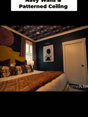 My favorite room in the house 💙✨ Dark navy walls, wallpaper on the ceiling, and not a TV in sight. I wanted this bedroom to feel moody, beautiful, and completely dedicated to rest. Small room. Big personality. 💛 Watch the full tour here: https://www.youtube.com/watch?v=IPcMUwBrJgM&feature=youtu.be #fyp #InteriorDesigner #housetour