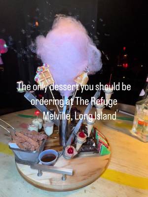 Hey Cousins!  This is the ONLY #dessert you should be ordering when celebrating at @TheRefuge_110 in #melville #longisland this thing is loaded with #sweet treats like #churro fries, cotton candy, fruit, cake, pastries and more 🫧🍰🍭🍫🍬