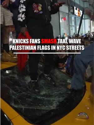 A historic Knicks comeback turned into chaos outside Madison Square Garden. Video shows fans flooding Midtown, climbing on cars and smashing a yellow cab as one person waved a Palestinian flag from the crowd. The Knicks had just pulled off the biggest comeback in NBA Finals history — but the celebration quickly spilled into destruction in the streets. Police say thousands packed the area after New York’s 107-106 win over the Spurs, with officers arresting nearly 60 people during the chaos.