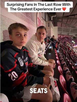 @Omar Raja surprised these fans in the last row with a chance to high-five the team before they took the ice, a hockey stick signed by the entire team, upgraded seats, and a meet-and-greet with their favorite player! ❤️ 