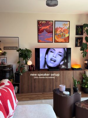 the flat needed this update…  every morning after the gym or walking Dottie I always put some music on before I start work, feel like it just gets me in a better mood for the day!  Annie and I also have a routine of putting a DJ set on before we do any cleaning 🤣  so it was about time I upgraded to some proper speakers!  went with the Bowfell Halo Atmos - Dolby Atmos 5.1 surround sound system, which was kindly gifted by @Majority Audio  it has a wireless subwoofer and rear speakers so really fills our big living space, apologies to any neighbours reading this 😅😅  can’t wait for the next movie night and to feel the immersive sound 😮‍💨  #majorityaudio #turnlifeup #apartmentdecor #homeupgrade #speakersystem 
