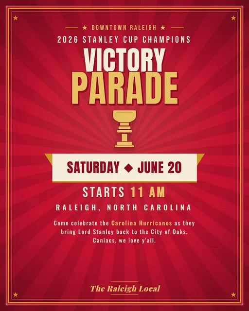 20 years. Worth every single one. Z The Cup is coming HOME, Raleigh. After two decades of heartbreak, near-misses, and "this is the year" group chats, our Canes are 2026 Stanley Cup Champions and we get to celebrate them in the streets of our own city. Here's where to be: 9 Downtown Raleigh Saturday, June 20 Starts at 11 AM Bring the kids, bring your jersey, bring your voice. This is the kind of day Raleigh has been dreaming about since 2006, so let's show up loud and show out for the team that never stopped believing. Save this, send it to your favorite Caniac, and we'll see you downtown. Let's go, Canes!  #RaleighNC #hurricanes #canes #StanleyCup 
