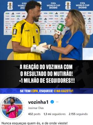 QUE MOVIMENTO, SÉRIO! 🥹🥹🥹 DEPOIS DO MUTIRÃO, O VOZINHA GANHOU MAIS DE UM M-I-L-H-Ã-O DE SEGUIDORES! 🌽 Em poucos minutos, junto com vocês, conseguimos um FEITO HISTÓRICO! 👏 O GOLEIRO DE CABO VERDE ENTROU EM CAMPO COM MENOS DE 57 MIL DE SEGUIDORES, E AGORA TEM UM MONTE DE GENTE APLAUDINDO E ACOMPANHANDO EM SUAS REDES SOCIAIS! ISSO É COPA DO MUNDO! 🤝🏆 #CoberturaCazéTV #CopaNaCazéTV #cztv06 #cztv12 #VídeoPatrocinado #Chevrolet